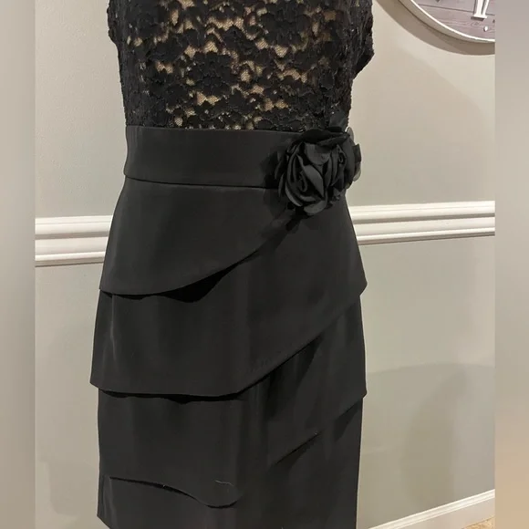 Women's Black Lace over nude color dress Macy's Brand Connected…NWOT - Picture 2 of 12